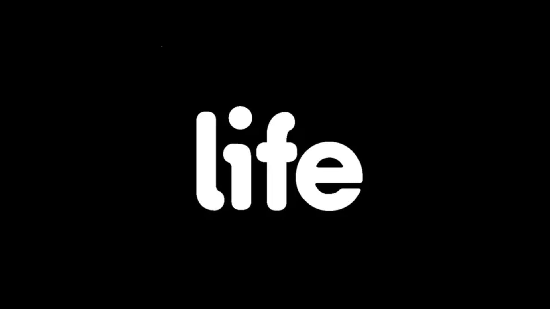 White LIFE logo on black background