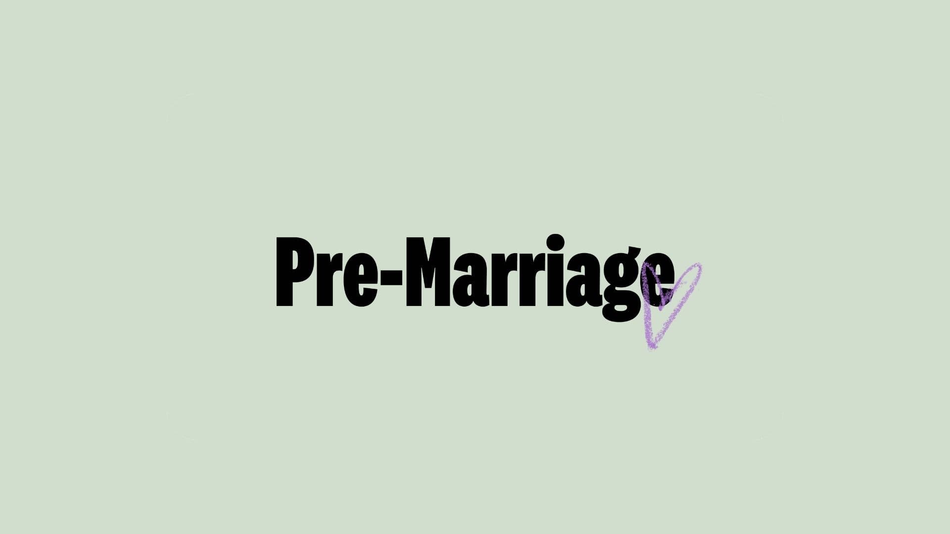 Pre-Marriage lockup on pale green background with purple heart hand-drawn element on right hand end of Pre-Marriage lockup
