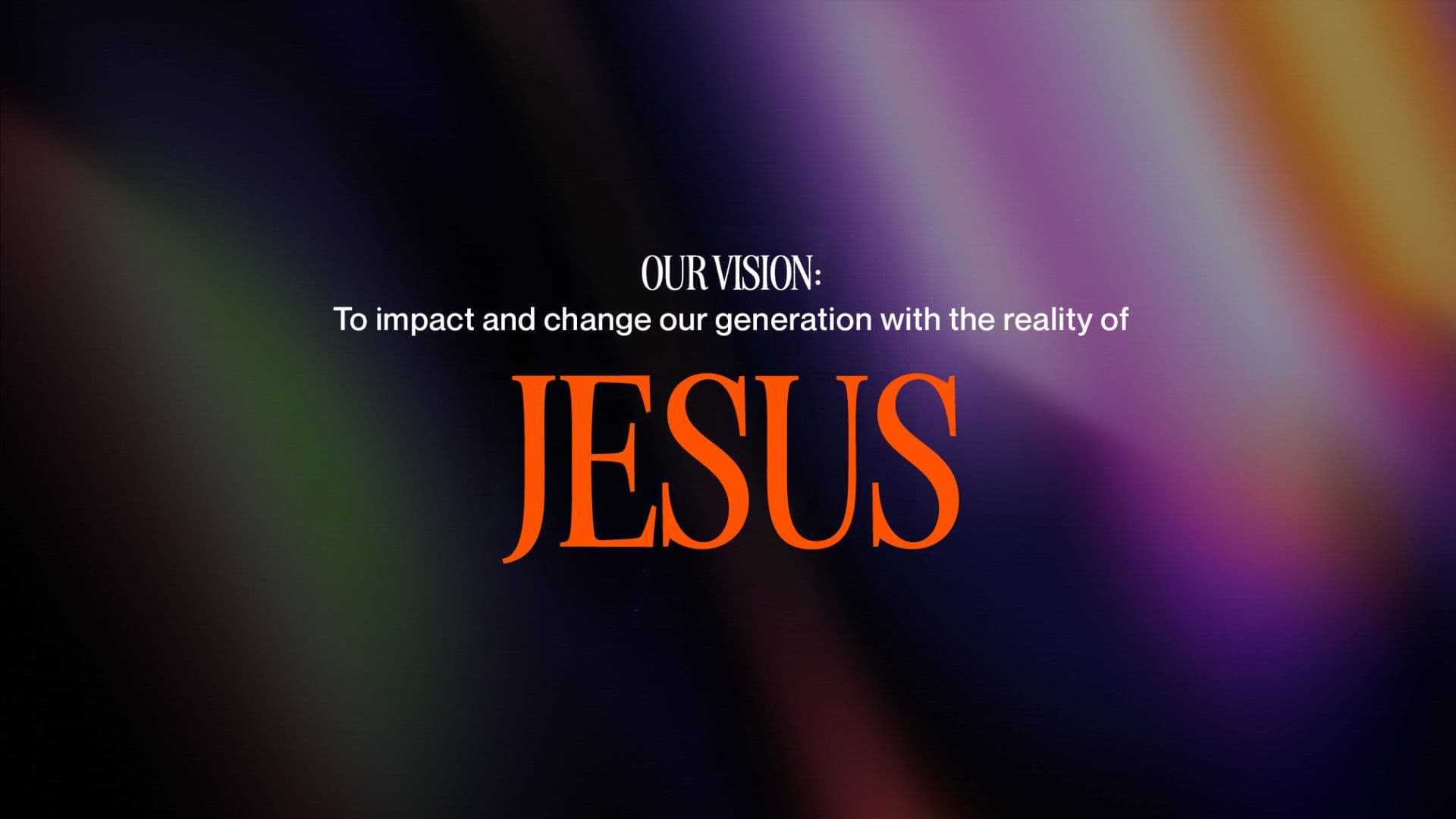 Vision statement on a purple and black background with JESUS in bold orange text